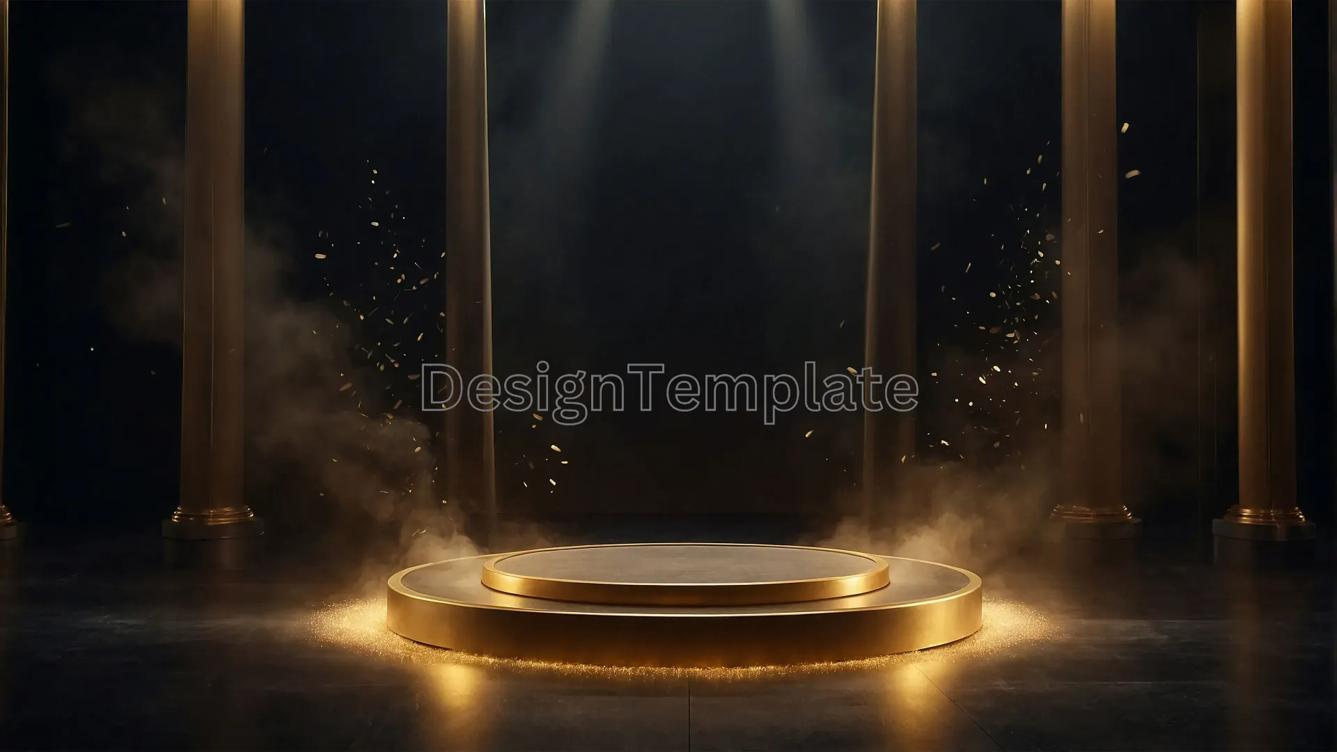 Golden Circular Podium with Columns Background Image